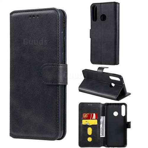 Retro Calf Matte Leather Wallet Phone Case for Huawei P40 Lite E - Black