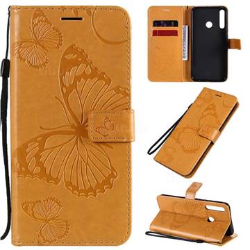 Embossing 3D Butterfly Leather Wallet Case for Huawei P40 Lite E - Yellow
