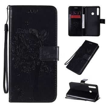 Embossing Butterfly Tree Leather Wallet Case for Huawei P40 Lite E - Black