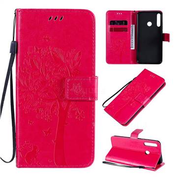 Embossing Butterfly Tree Leather Wallet Case for Huawei P40 Lite E - Rose