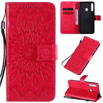 Embossing Sunflower Leather Wallet Case for Huawei P40 Lite E - Red