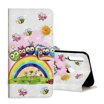 Rainbow Owl Family 3D Painted Leather Phone Wallet Case for Huawei P40 Lite E