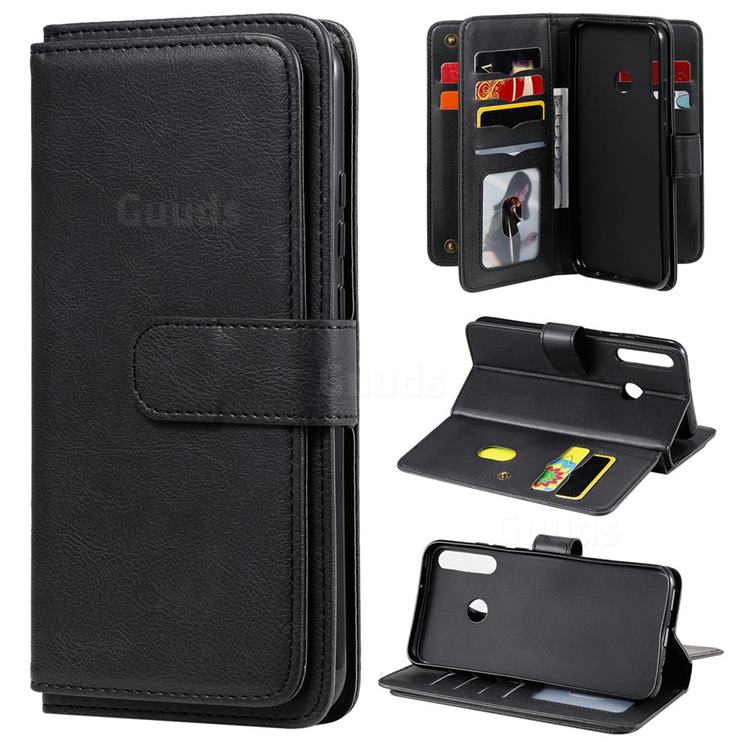 Multi-function Ten Card Slots and Photo Frame PU Leather Wallet Phone Case Cover for Huawei P40 Lite E - Black