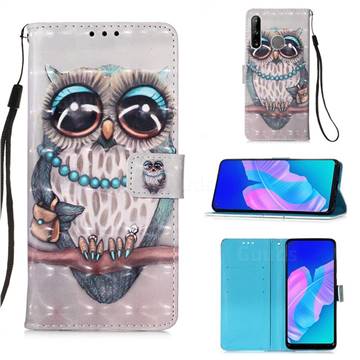 Sweet Gray Owl 3D Painted Leather Wallet Case for Huawei P40 Lite E