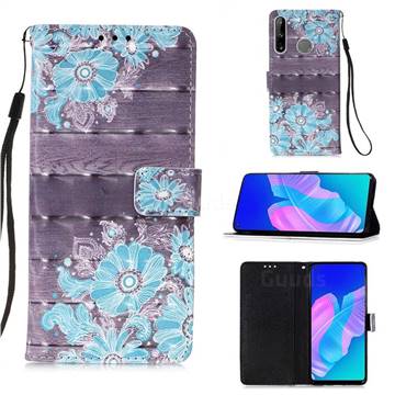 Blue Flower 3D Painted Leather Wallet Case for Huawei P40 Lite E