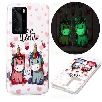 Couple Unicorn Noctilucent Soft TPU Back Cover for Huawei P40 Pro