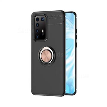 Auto Focus Invisible Ring Holder Soft Phone Case for Huawei P40 Pro - Black Gold