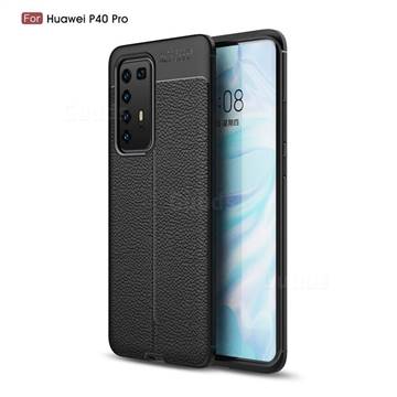 Luxury Auto Focus Litchi Texture Silicone TPU Back Cover for Huawei P40 Pro - Black