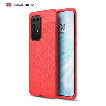 Luxury Auto Focus Litchi Texture Silicone TPU Back Cover for Huawei P40 Pro - Red