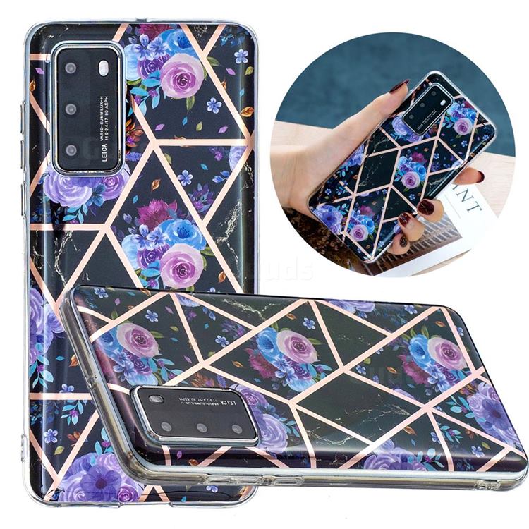 Black Flower Painted Marble Electroplating Protective Case for Huawei P40 Pro