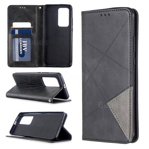 Prismatic Slim Magnetic Sucking Stitching Wallet Flip Cover for Huawei P40 Pro - Black
