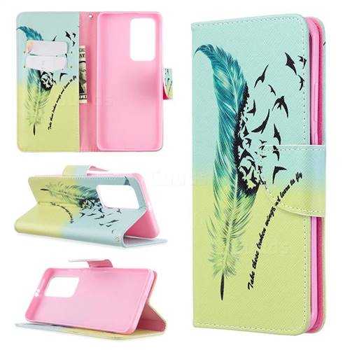 Feather Bird Leather Wallet Case for Huawei P40 Pro