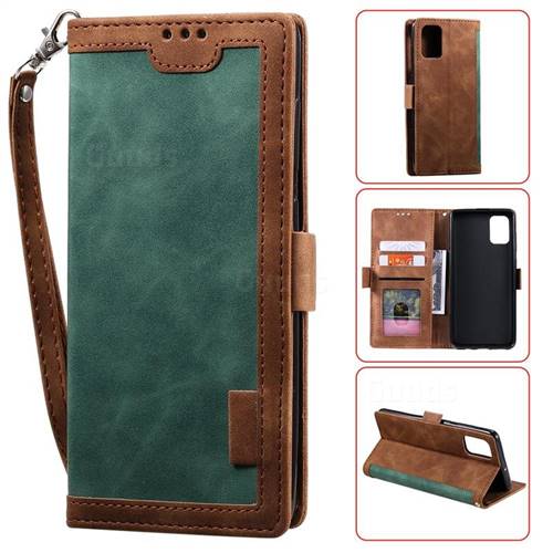 Luxury Retro Stitching Leather Wallet Phone Case for Huawei P40 Pro - Dark Green