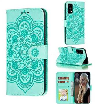 Intricate Embossing Datura Solar Leather Wallet Case for Huawei P40 Pro - Green