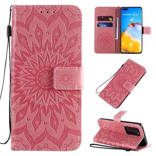 Embossing Sunflower Leather Wallet Case for Huawei P40 Pro - Pink