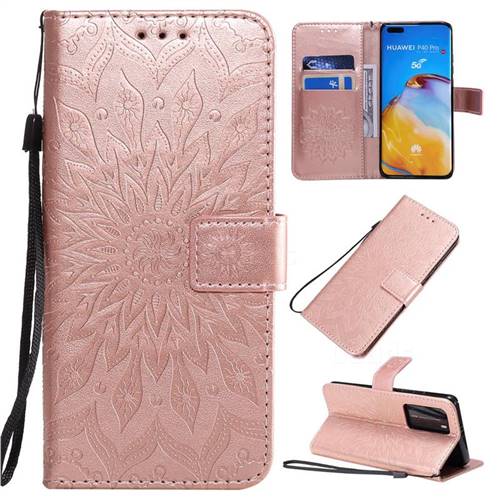 Embossing Sunflower Leather Wallet Case for Huawei P40 Pro - Rose Gold
