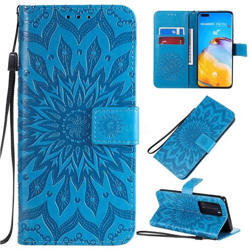 Embossing Sunflower Leather Wallet Case for Huawei P40 Pro - Blue