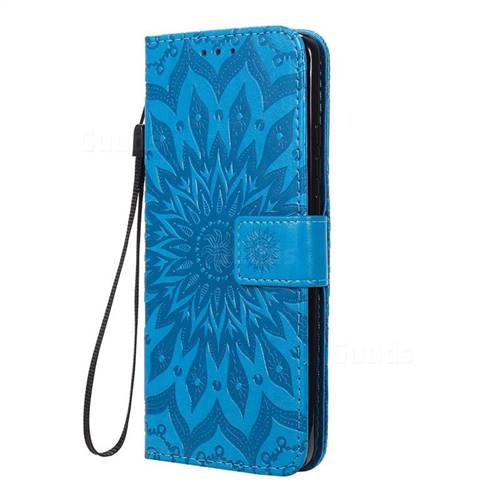 Embossing Sunflower Leather Wallet Case For Huawei P40 Pro - Blue 
