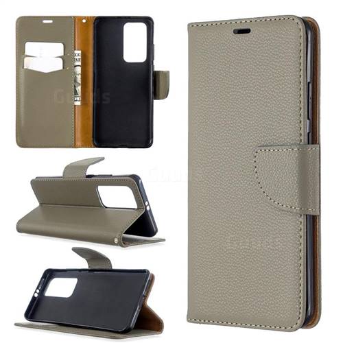Classic Luxury Litchi Leather Phone Wallet Case for Huawei P40 Pro - Gray