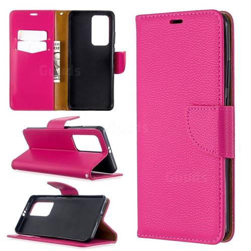 Classic Luxury Litchi Leather Phone Wallet Case for Huawei P40 Pro - Rose