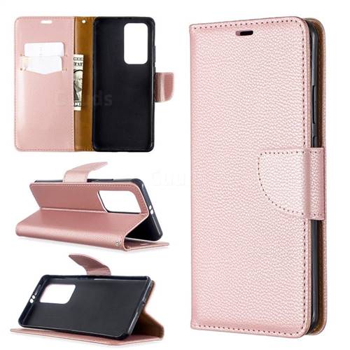 Classic Luxury Litchi Leather Phone Wallet Case for Huawei P40 Pro - Golden