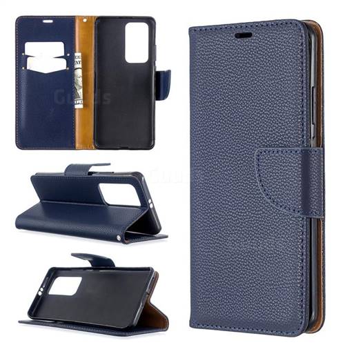 Classic Luxury Litchi Leather Phone Wallet Case for Huawei P40 Pro - Blue