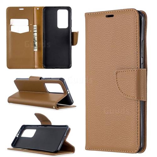 Classic Luxury Litchi Leather Phone Wallet Case for Huawei P40 Pro - Brown