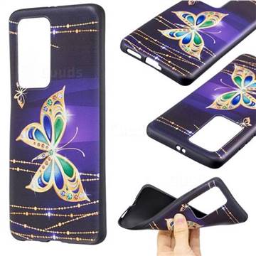 Golden Shining Butterfly 3D Embossed Relief Black Soft Back Cover for Huawei P40 Pro