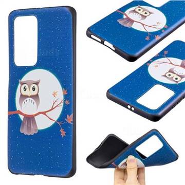 Moon and Owl 3D Embossed Relief Black Soft Back Cover for Huawei P40 Pro