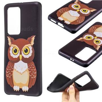 Big Owl 3D Embossed Relief Black Soft Back Cover for Huawei P40 Pro