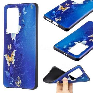Golden Butterflies 3D Embossed Relief Black Soft Back Cover for Huawei P40 Pro