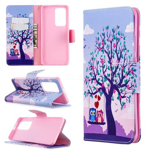 Tree and Owls Leather Wallet Case for Huawei P40 Pro