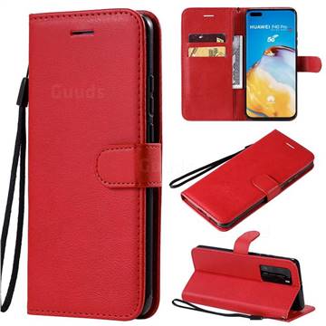 Retro Greek Classic Smooth PU Leather Wallet Phone Case for Huawei P40 Pro - Red
