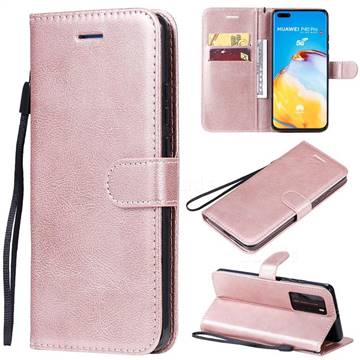 Retro Greek Classic Smooth PU Leather Wallet Phone Case for Huawei P40 Pro - Rose Gold