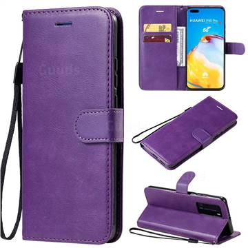 Retro Greek Classic Smooth PU Leather Wallet Phone Case for Huawei P40 Pro - Purple