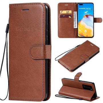 Retro Greek Classic Smooth PU Leather Wallet Phone Case for Huawei P40 Pro - Brown