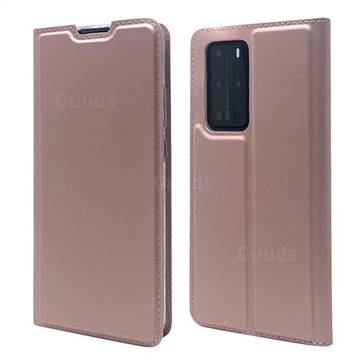 Ultra Slim Card Magnetic Automatic Suction Leather Wallet Case for Huawei P40 Pro - Rose Gold
