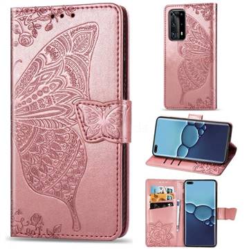 Embossing Mandala Flower Butterfly Leather Wallet Case for Huawei P40 Pro - Rose Gold