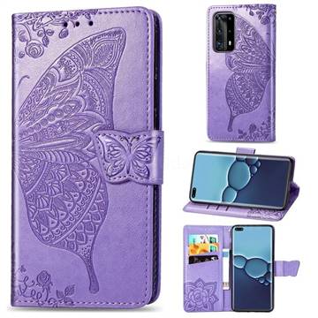 Embossing Mandala Flower Butterfly Leather Wallet Case for Huawei P40 Pro - Light Purple