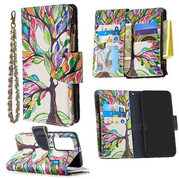 The Tree of Life Binfen Color BF03 Retro Zipper Leather Wallet Phone Case for Huawei P40 Pro