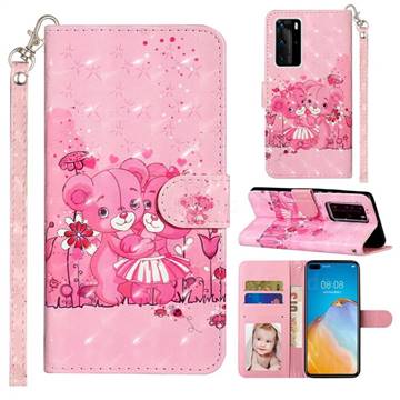 Pink Bear 3D Leather Phone Holster Wallet Case for Huawei P40 Pro