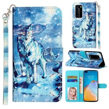 Snow Wolf 3D Leather Phone Holster Wallet Case for Huawei P40 Pro