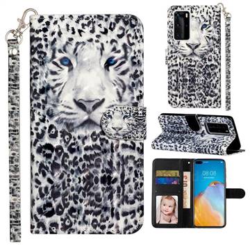 White Leopard 3D Leather Phone Holster Wallet Case for Huawei P40 Pro