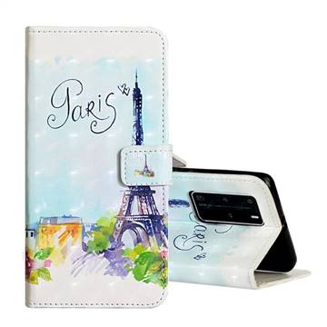 Paris Tower 3D Painted Leather Phone Wallet Case for Huawei P40 Pro
