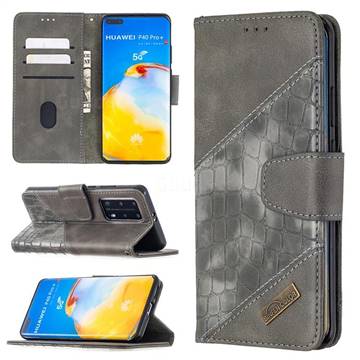 BinfenColor BF04 Color Block Stitching Crocodile Leather Case Cover for Huawei P40 Pro - Gray