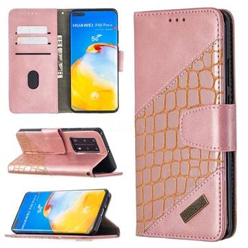 BinfenColor BF04 Color Block Stitching Crocodile Leather Case Cover for Huawei P40 Pro - Rose Gold