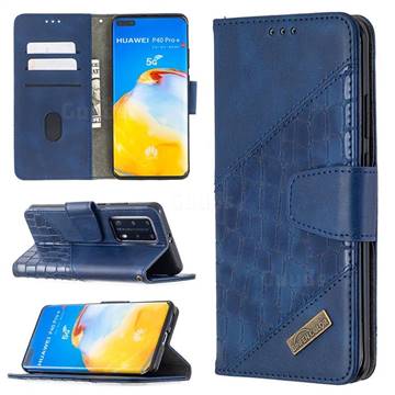 BinfenColor BF04 Color Block Stitching Crocodile Leather Case Cover for Huawei P40 Pro - Blue