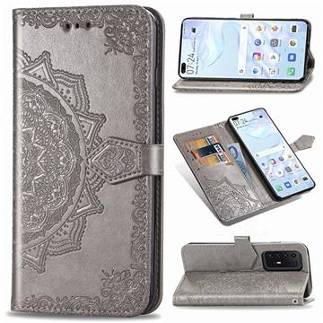 Embossing Imprint Mandala Flower Leather Wallet Case for Huawei P40 Pro - Gray