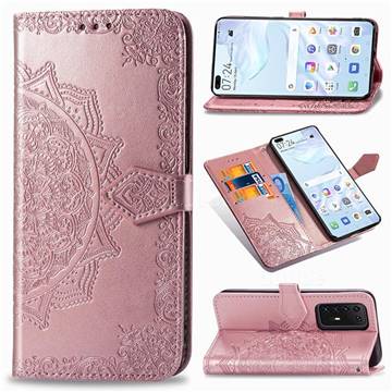 Embossing Imprint Mandala Flower Leather Wallet Case for Huawei P40 Pro - Rose Gold