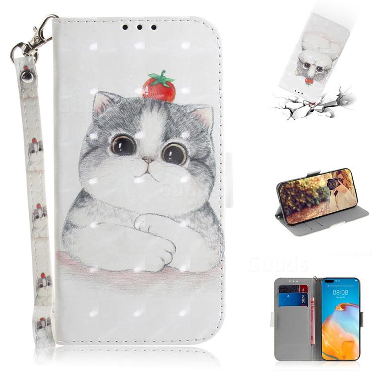 Cute Tomato Cat 3D Painted Leather Wallet Phone Case for Huawei P40 Pro